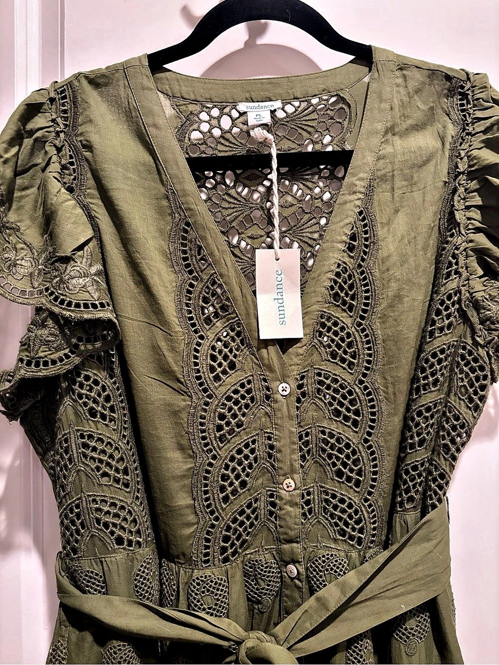 Sundance Lace-Trim Midi Dress in Green NWT